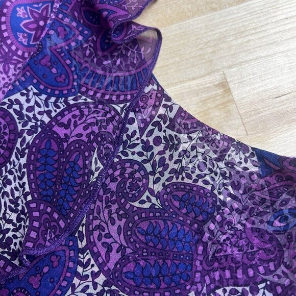 Lena Medoyeff Maxi Dress 100%‎ Silk Purple Paisley V-Neck Ruffle Layered Size 6 - Picture 10 of 11